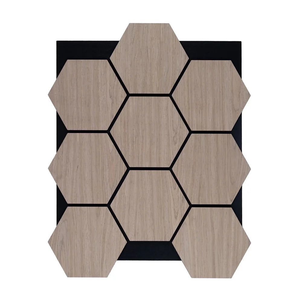 Hexagon Wood Acoustic Wall Panels. Charcoal black