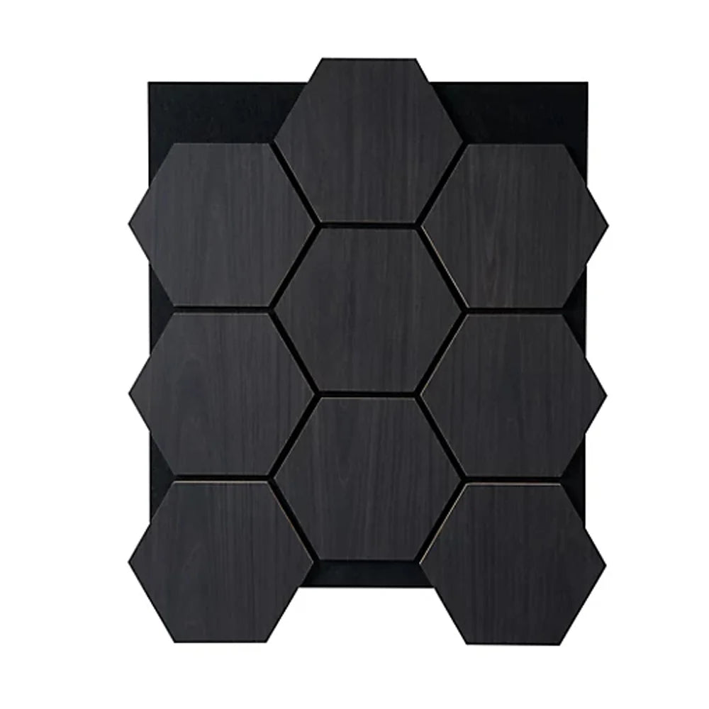 Hexagon Wood Acoustic Wall Panels. Charcoal black