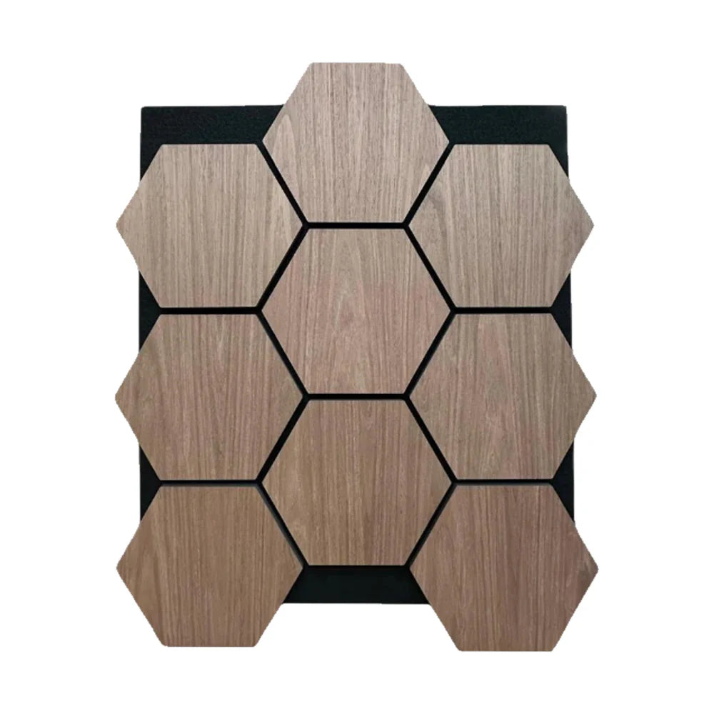 Hexagon Wood Acoustic Wall Panels. Charcoal black