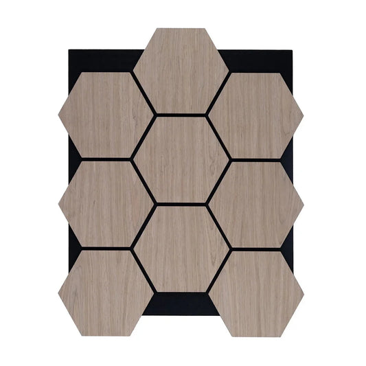 Hexagon Wood Acoustic Wall Panels.  Charcoal black
